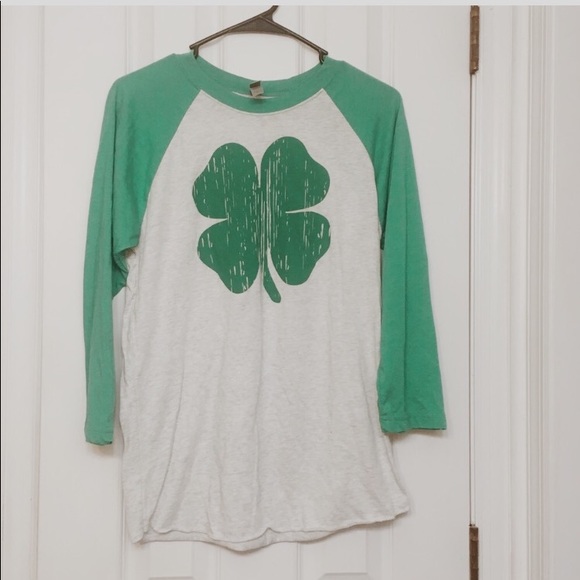 Next Level Apparel Tops - Shamrock Raglan Tee Green and White Size Small